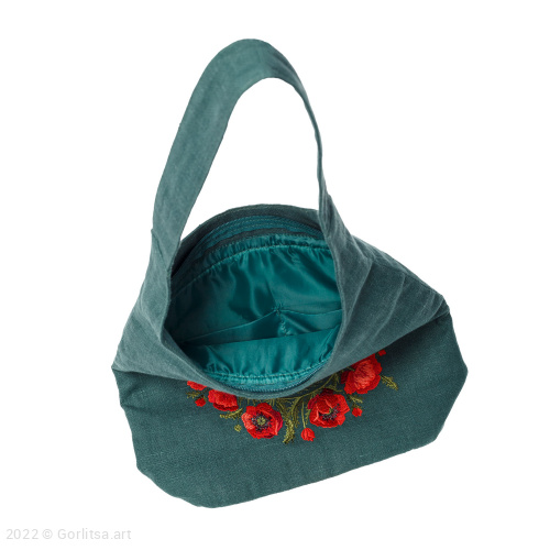 Льняная сумка «Маки» м303411 62082-1, зелёный / шёлк лён Никифоровская мануфактура фото 5