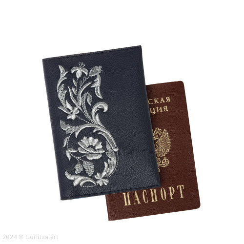 Обложка для паспорта «Летний сад» а10/65 синий / серебро экокожа Горлица.Арт