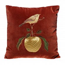 Подушка бархатная «Птичка на яблоке» 62019-4, терракотовый / золото, шёлк