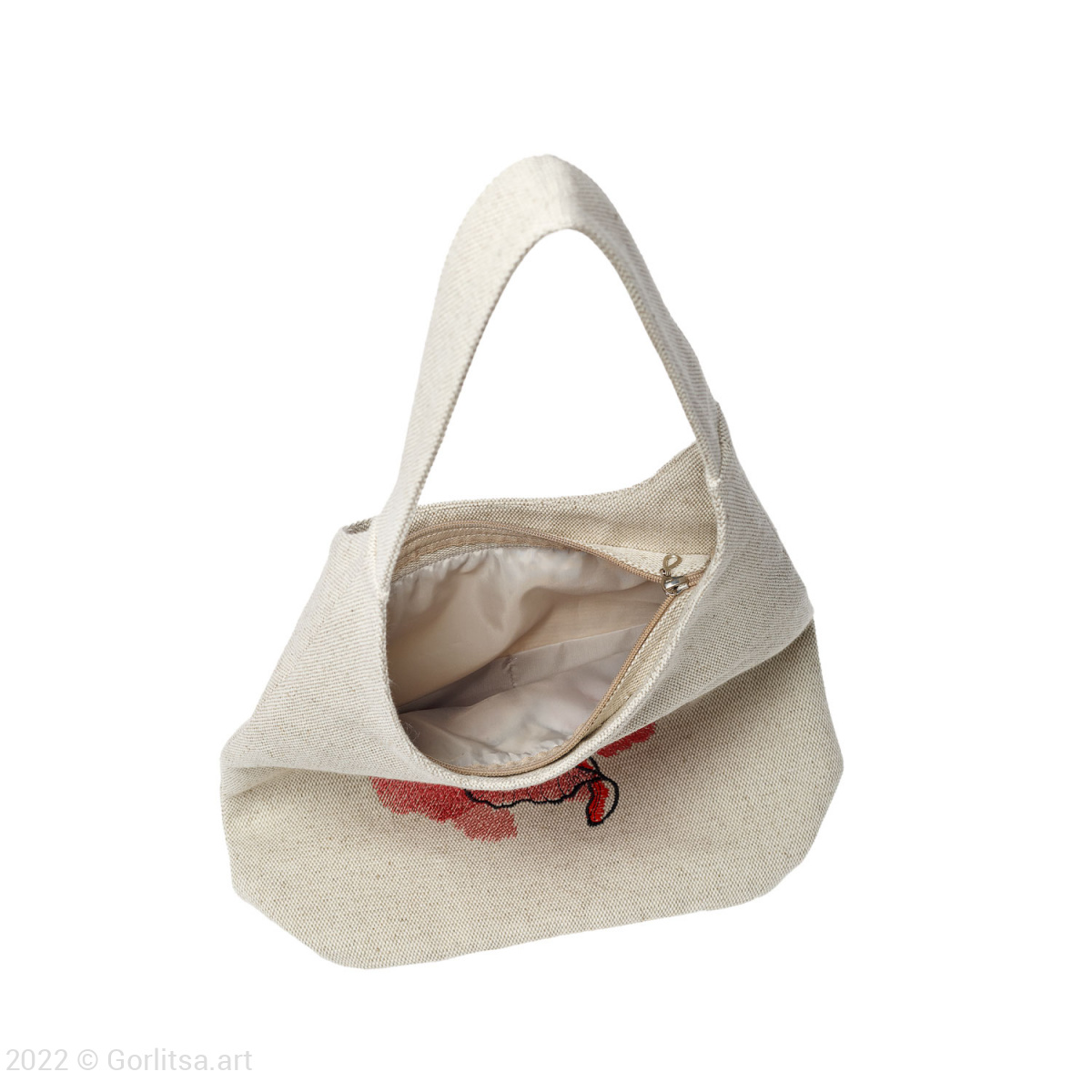 Льняная сумка «Красный мак» м303411 62081-1, серый / шёлк лён Никифоровская мануфактура фото 4