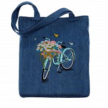 Сумка-шоппер «Велосипед» 62011-5, синий / шёлк; джинса