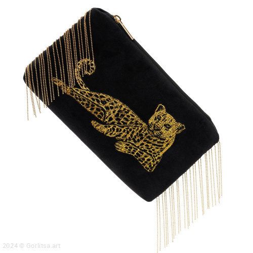 Косметичка «Леопард» а24/105 чёрный / золото велюр Горлица.Арт