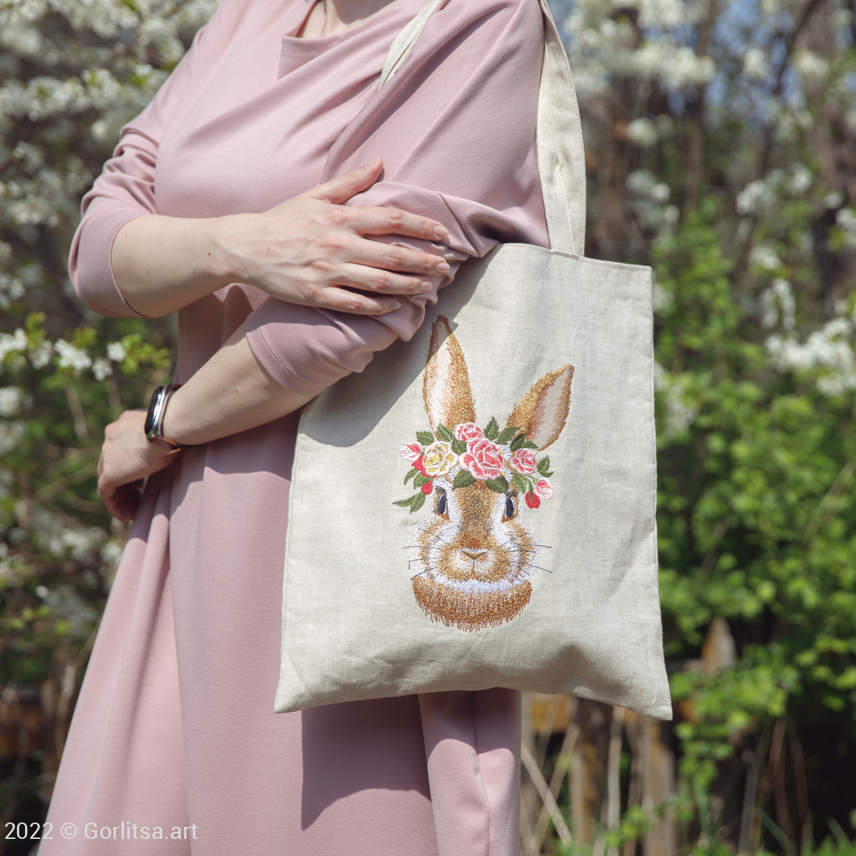 Льняная сумка-шоппер «Пушистый кролик» 62011-2, серый / шёлк  лён Никифоровская мануфактура фото 4