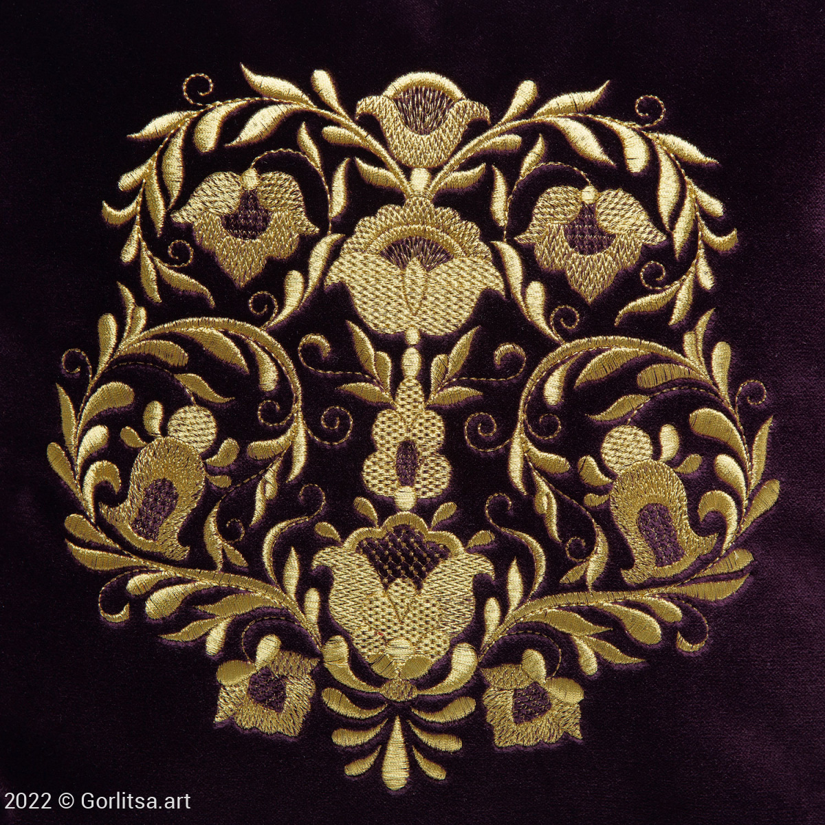 Подушка бархатная «Букет» 62000-4, фиолетовый / золото бархат Никифоровская мануфактура фото 3