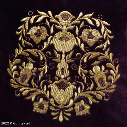 Подушка бархатная «Букет» 62000-4, фиолетовый / золото бархат Никифоровская мануфактура фото 3
