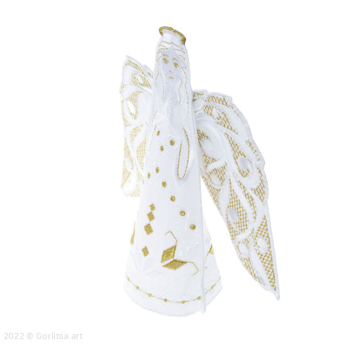 Кукла интерьерная «Ангел Рождественский» белый/ шёлк, золото хлопок Никифоровская мануфактура фото 2