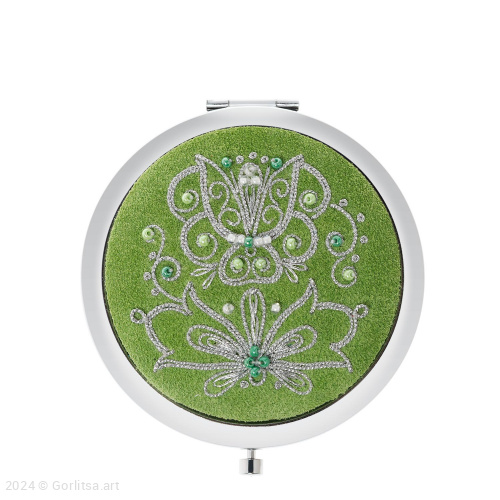 Зеркало «Ирис», цвет: светло-зелёный/серебро нат. замша Мастерская Галины Киселёвой