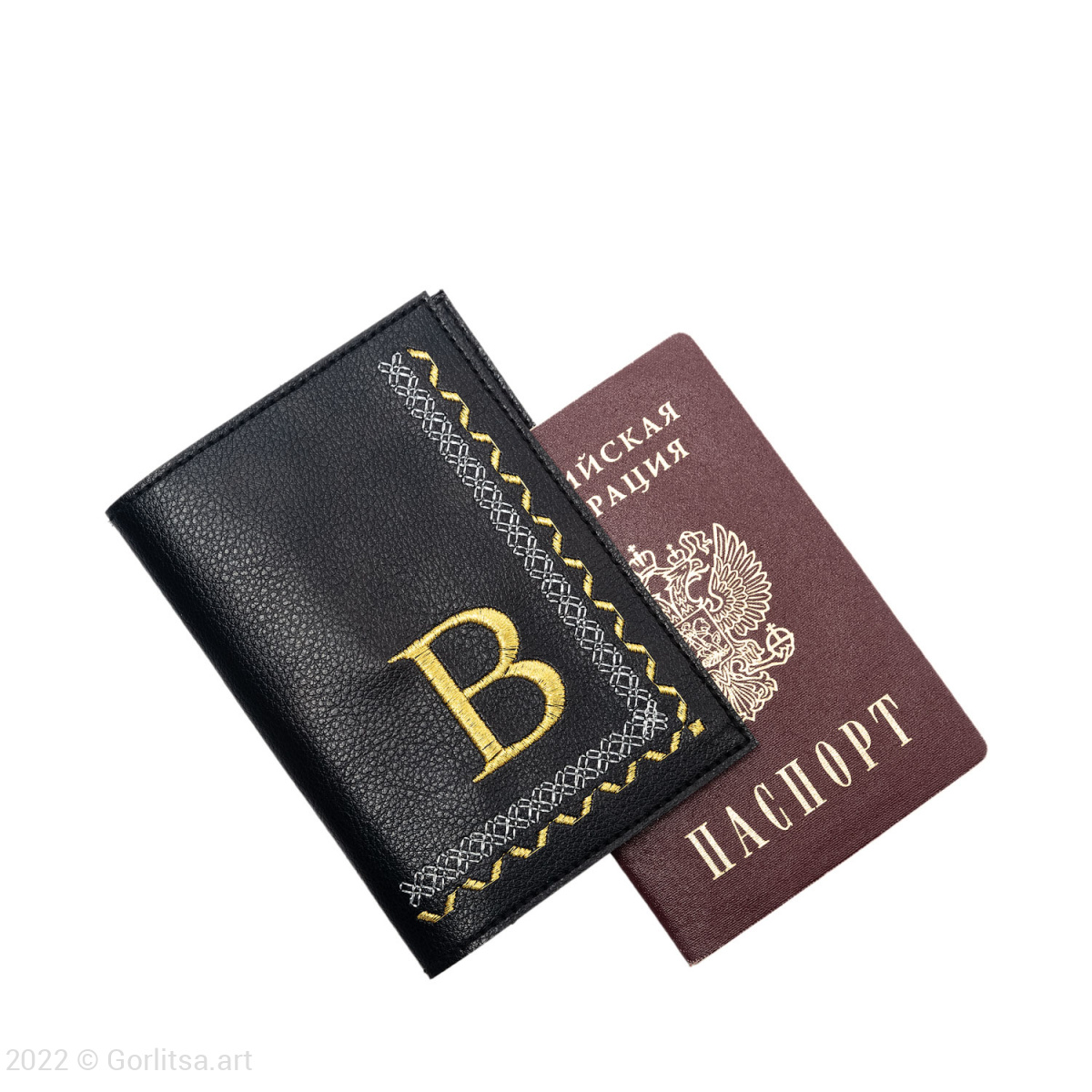 Обложка для паспорта «Инициал» 900/235, экокожа, чёрный /золото фото 2