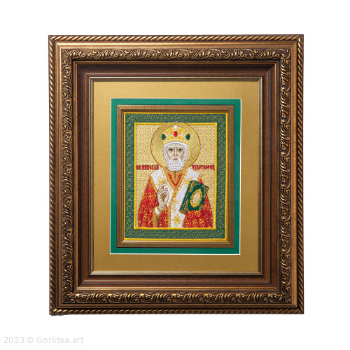 Икона «Николай Чудотворец», 60138-1  золотой багет 41*45 габардин Никифоровская мануфактура