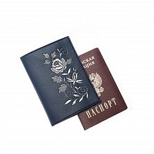 Обложка для паспорта «Роза» 900/010, экокожа цвет: синий/ серебро