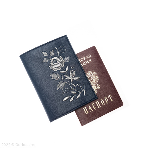 Обложка для паспорта «Роза» 900/010, экокожа цвет: синий/ серебро экокожа Арт-студия «Ремесло»