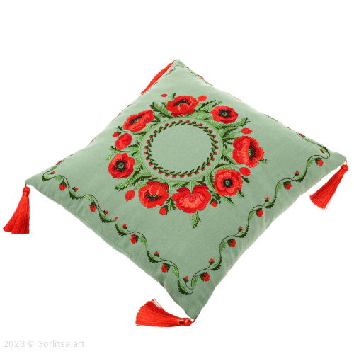 Подушка льняная «Маки», 62017-10-1, светло-зелёный / шёлк лён Никифоровская мануфактура фото 5