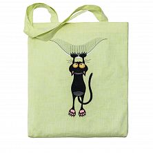 Льняная сумка-шоппер «Котик» 62011-13-1, нежно-зелёный/ шёлк 