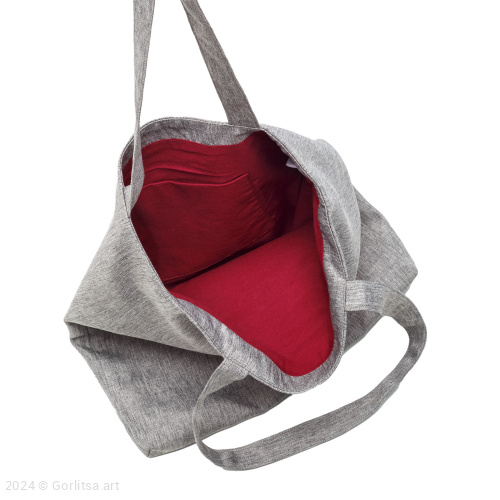 Льняная сумка-шоппер «Красный мак» 62020-1 серый / шёлк лён Никифоровская м–ра фото 4