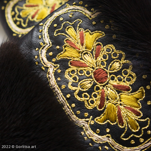 Меховые рукавицы, 40/41-1, цвет: чёрный, /золото, мулине/ мех норки, кожа нат. кожа Мастерская Ольги Ефремовны фото 4