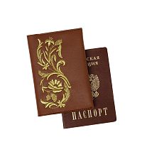Обложка для паспорта «Летний сад» а10/65  коричневый / золото
