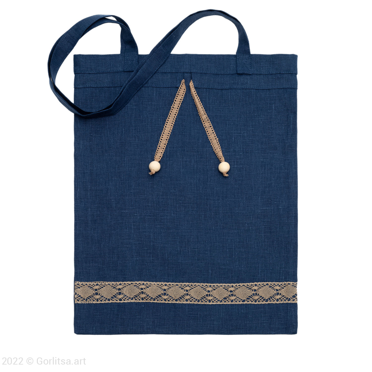Льняная сумка-шоппер «Элеганс», синий лён Кружевной край