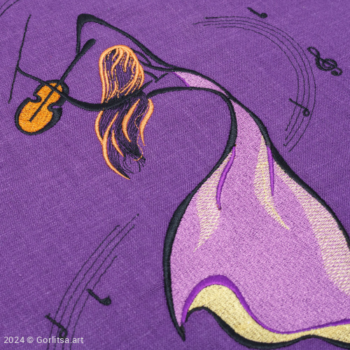 Льняная сумка-шоппер «Девушка со скрипкой» 62018-4-2, фиолетовый/ шёлк лён Никифоровская м–ра фото 3