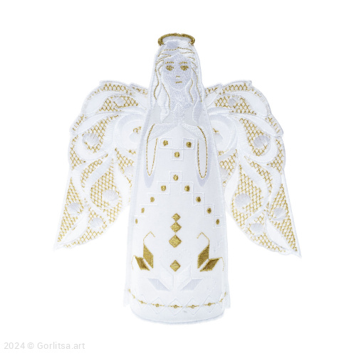 Кукла интерьерная «Ангел Рождественский» белый/ шёлк, золото хлопок Никифоровская м–ра