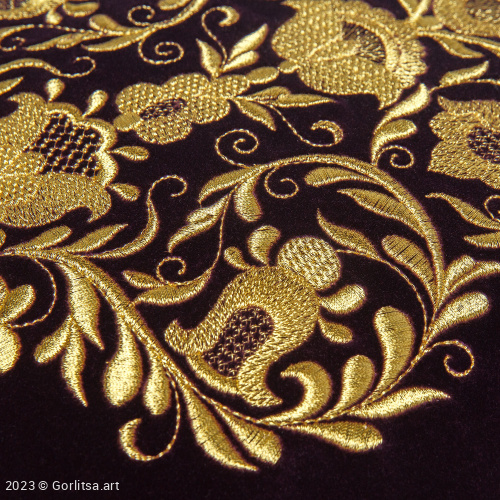 Подушка бархатная «Букет» 62000-4, фиолетовый / золото бархат Никифоровская м–ра фото 2