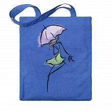 Льняная сумка-шоппер «Девушка с зонтом» 62018-2-1, синий / шёлк