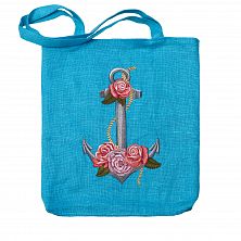 Льняная сумка-шоппер «Якорь» 62011-11-2, голубой / шёлк