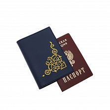 Обложка для паспорта «Мистика» 900/215, экокожа цвет: тёмно-синий / золото