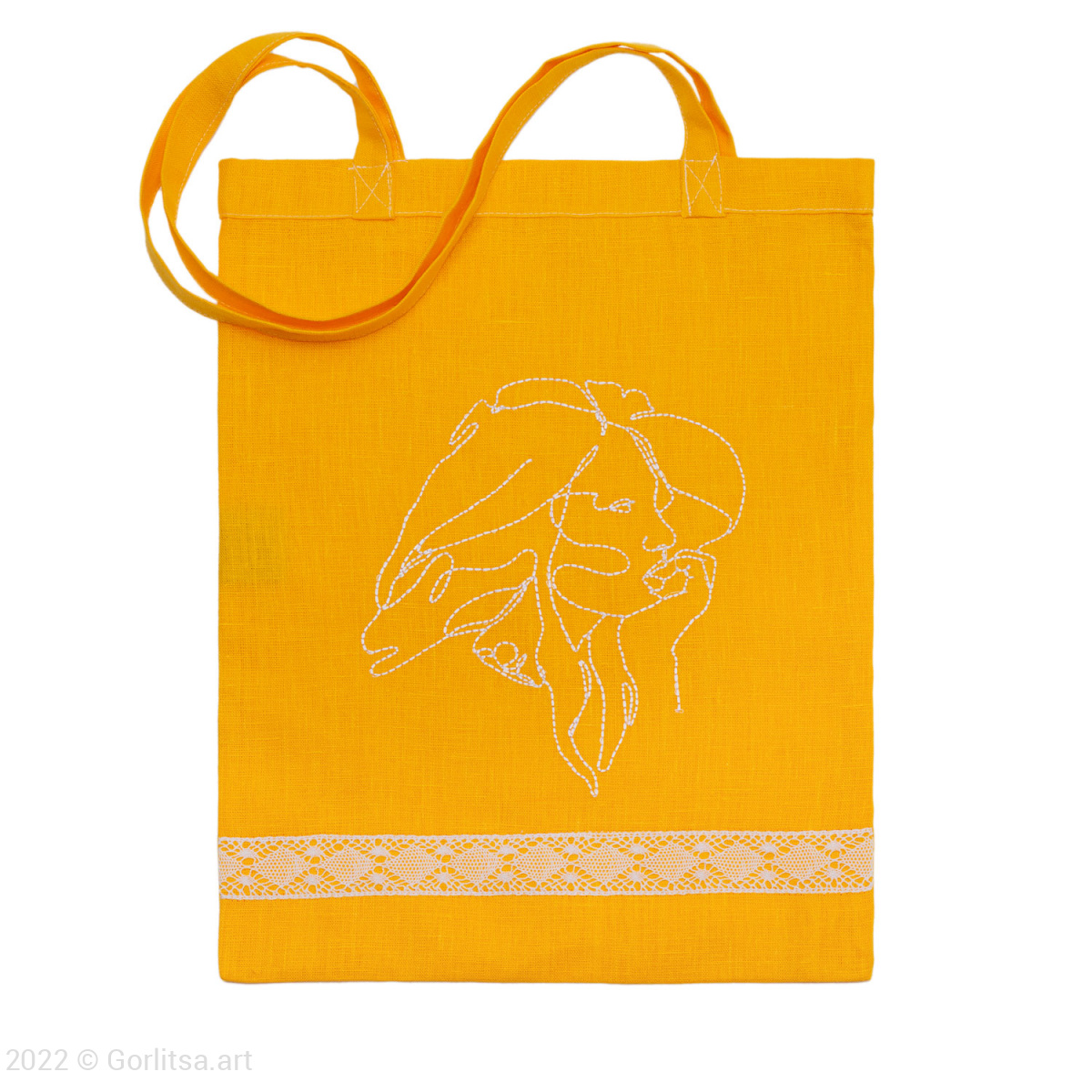 Льняная сумка-шоппер «Дева», жёлтый / шёлк лён Кружевной край