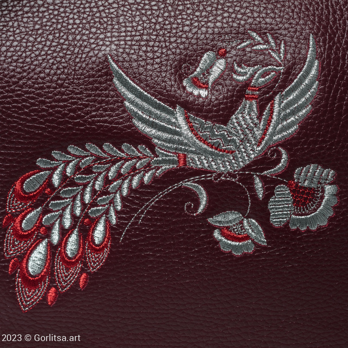 Сумка кожаная «Жар-птица» 489/25 бордовый/серебро нат. кожа Горлица-арт фото 3