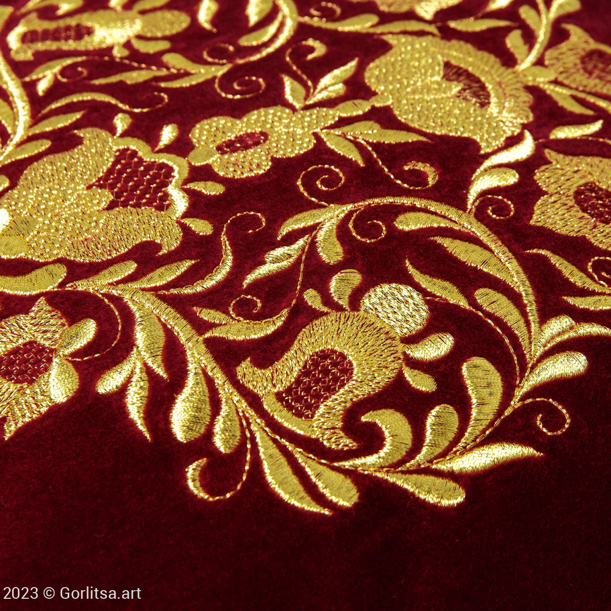 Подушка бархатная «Букет» 62000-4, бордовый / золото бархат Никифоровская мануфактура фото 3