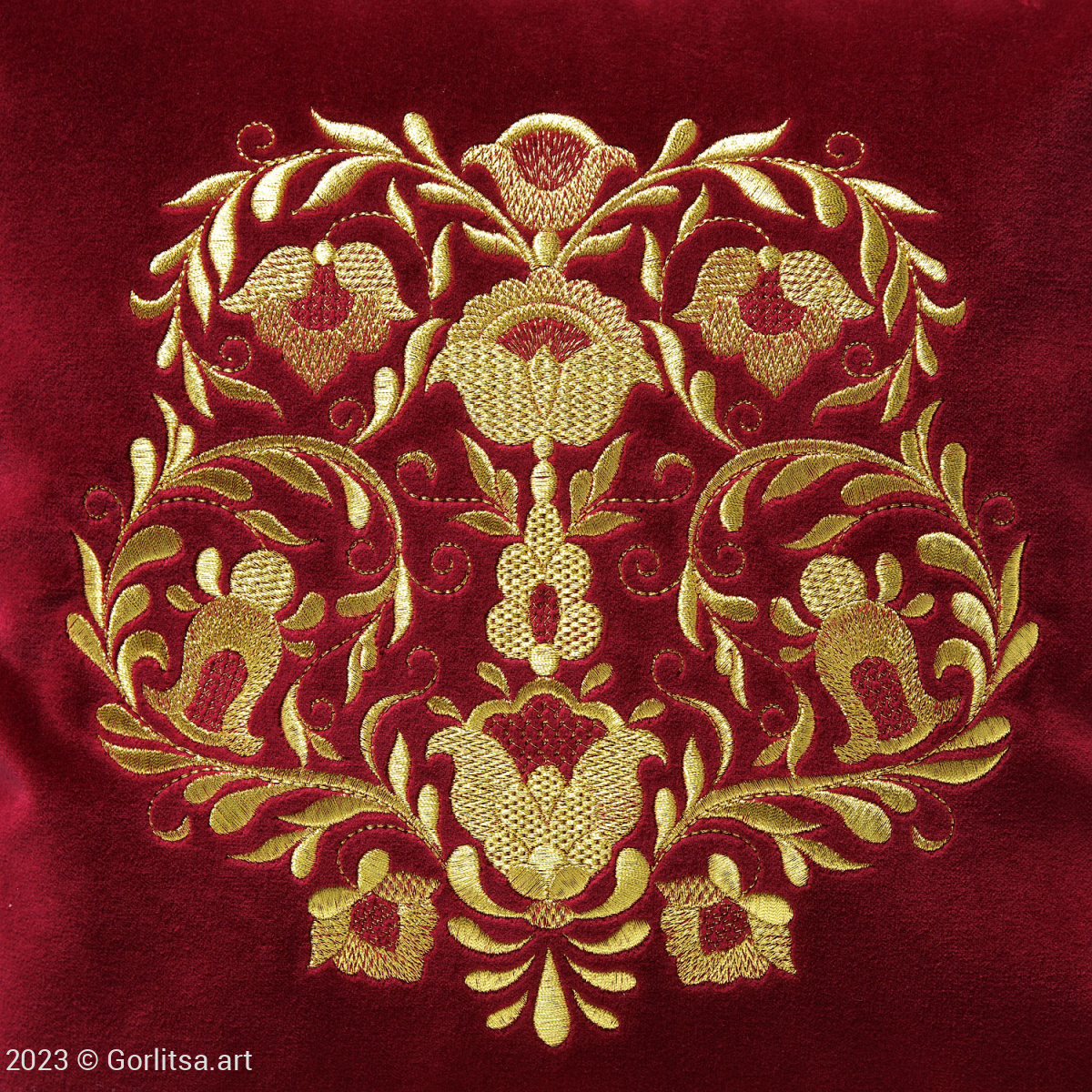 Подушка бархатная «Букет» 62000-4, бордовый / золото бархат Никифоровская мануфактура фото 6