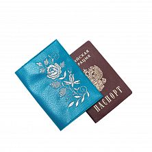 Обложка для паспорта «Роза» 900/010, экокожа цвет: голубой /серебро