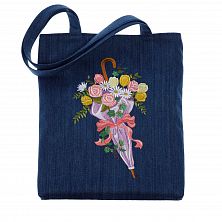 Сумка-шоппер «Зонт с цветами» 62011-9, синий / шёлк; джинса