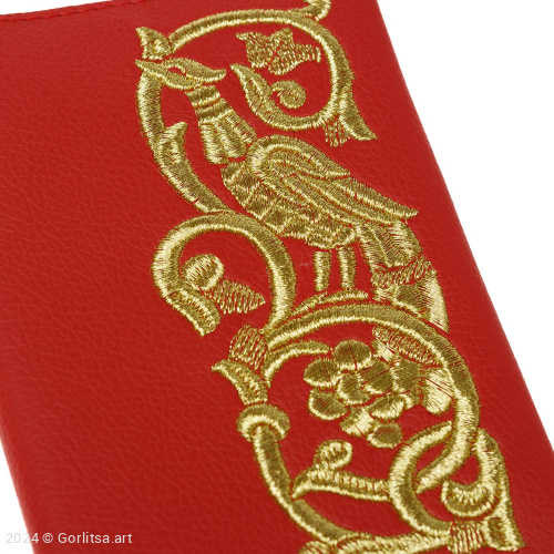 Обложка для паспорта «Райская птица» а10/64 красный / золото экокожа Горлица.Арт фото 2