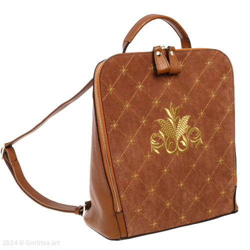 Рюкзак кожаный «Лилия» 934/62026, коричневый / золото нат. кожа Горлица.Арт фото 4