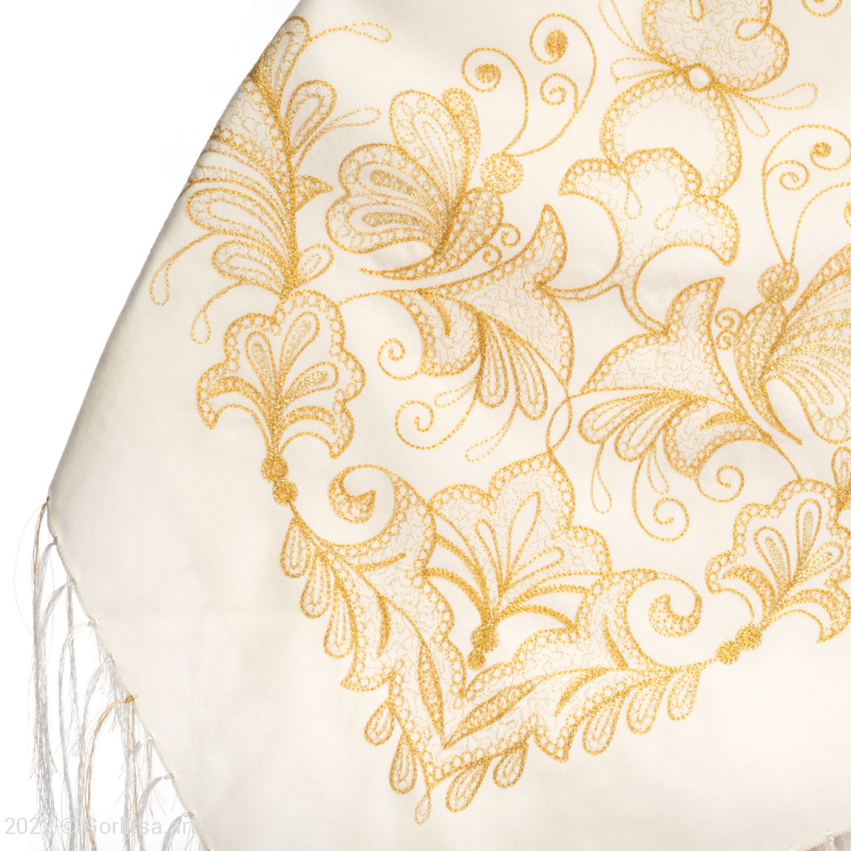 Платок "Бабочки" , рис.1056, цвет: молочный шерсть Торжокские золотошвеи фото 2