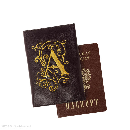 Обложка для паспорта а10, ручная вышивка золотом экокожа Горлица.Арт