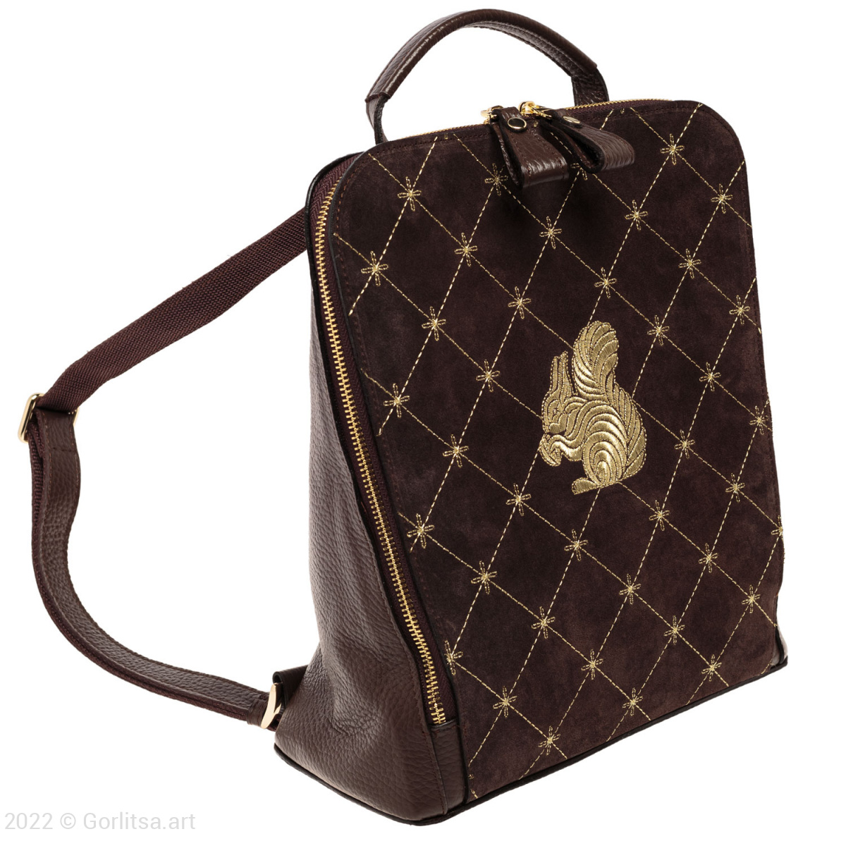 Рюкзак кожаный «Белочка» 934/62026-32, тёмно-коричневый / золото нат. кожа Горлица-арт фото 2