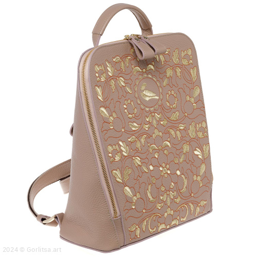 Рюкзак кожаный «Горлица» м. 934, пудровый / золото, шёлк  нат. кожа Горлица.Арт фото 2