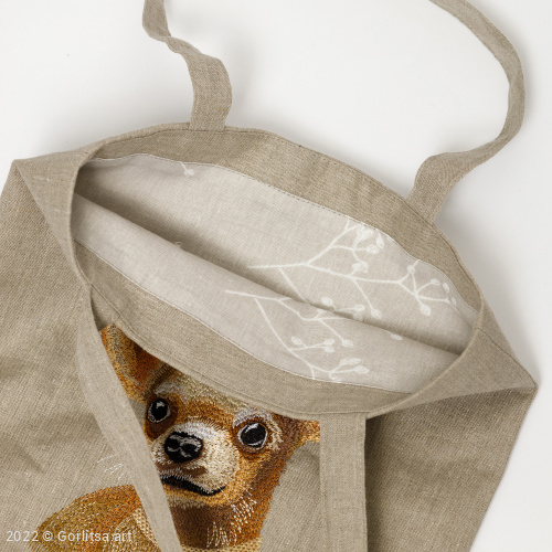 Льняная сумка-шоппер «Чихуахуа» 62011-14-1, серый / шёлк, золото лён Никифоровская мануфактура фото 3