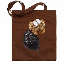 Льняная сумка-шоппер «Йоркширский терьер» 62011-14, коричневый / шёлк