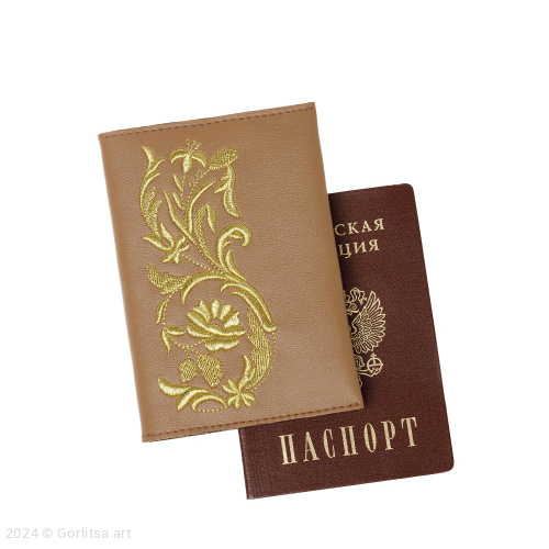 Обложка для паспорта «Летний сад» а10/65 бежевый / золото экокожа Горлица.Арт
