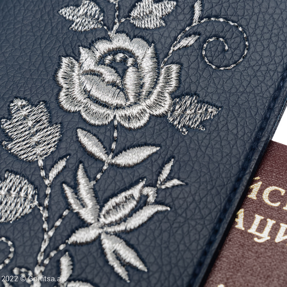Обложка для паспорта «Роза» 900/010, экокожа цвет: синий/ серебро экокожа Арт-студия «Ремесло» фото 2