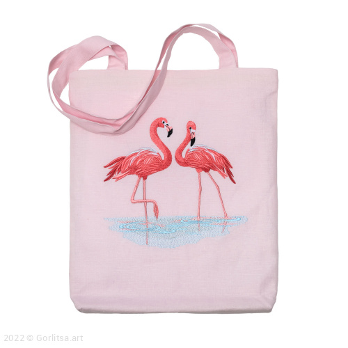Льняная сумка-шоппер «Фламинго» 62075-3, розовый / шёлк лён Никифоровская мануфактура