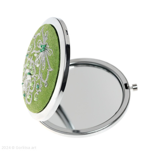 Зеркало «Ирис», цвет: светло-зелёный/серебро нат. замша Мастерская Галины Киселёвой фото 2