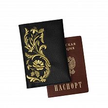 Обложка для паспорта «Летний сад» а10/65 чёрный / золото