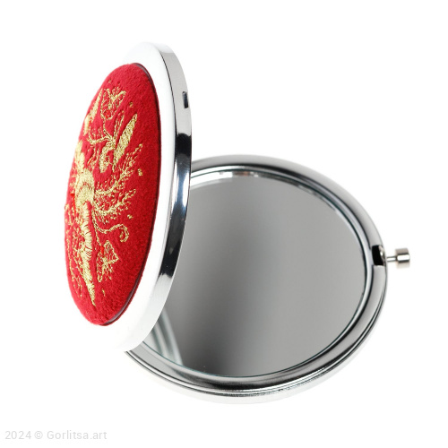 Зеркало с кнопкой «Пение», р.40, красный /золото/ велюр велюр Горлица.Арт фото 2