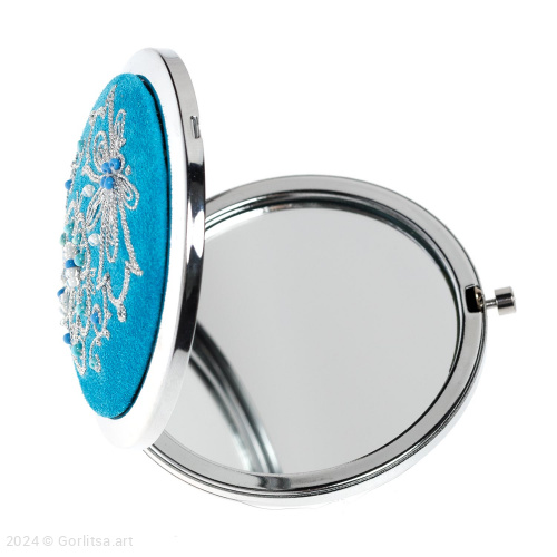 Зеркало «Ирис» голубой / серебро; нат.замша нат. замша Мастерская Галины Киселёвой фото 3