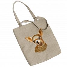 Льняная сумка-шоппер «Чихуахуа» 62011-14-1, серый / шёлк, золото