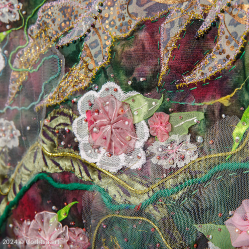 Панно диптих «Цветение» в технике арт-квилт, ручная работа  Савельева Н.К. фото 3